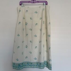 Jillian Jones Vintage Wrap Skirt‎ 16 Linen Rayon Blend White Blue Floral Cottage